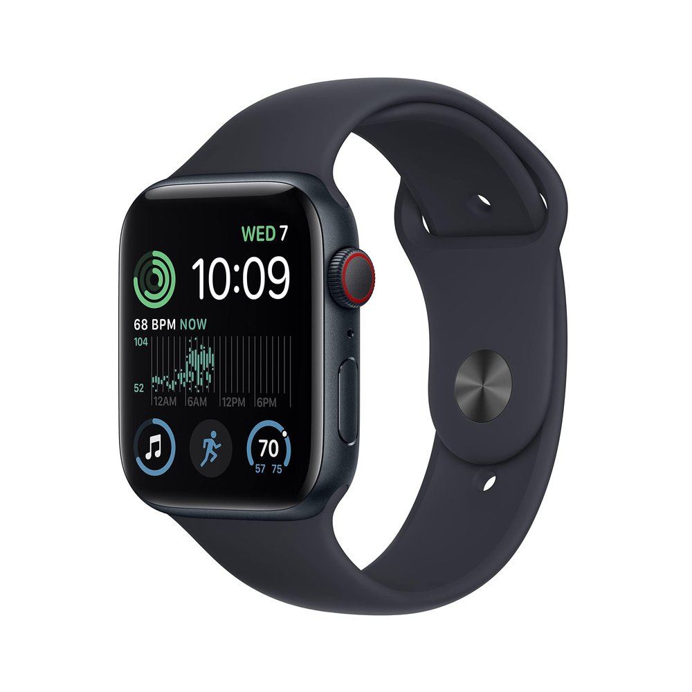 Apple Watch SE (2nd Gen) [GPS + Cellular, 44mm] - Midnight Aluminum Case with Midnight Sport Band, S/M (Renewed Premium)