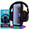 Feastables Beast Tower MrBeast Gaming Headphone Stand | RGB Light Display with Infinity Mirror Effect and Logo | Universal Headset Holder; USB Powered Desk Computer Accessory for Gamers and Streamers view 1