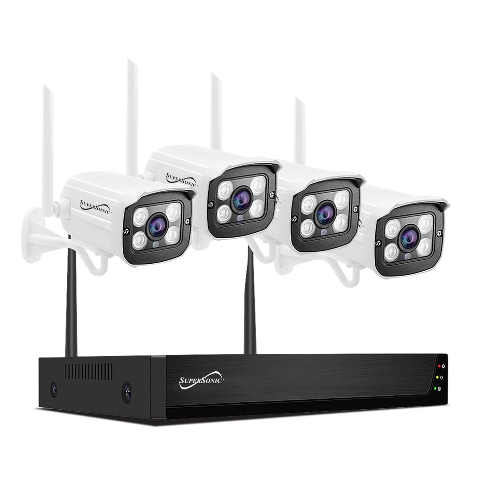 Supersonic SC-5004NVR-Kit 4CH 1080P Security Camera System with Built-in 1TB HDD, WiFi, Waterproof, 2-Way Audio, Night Vision, App Remote Access, HDMI/VGA Output, Mic & Speaker - Indoor/Outdoor Use