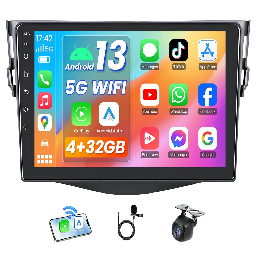 8 Core 4+32G Car Radio for Toyota RAV4 2007-2012: Wireless Carplay & Android Auto 1280 * 800 IPS Touch Screen Upgrade Android 13 Car Stereo with Bluetooth/GPS Navigation FM/SWC 1080P Backup Camera