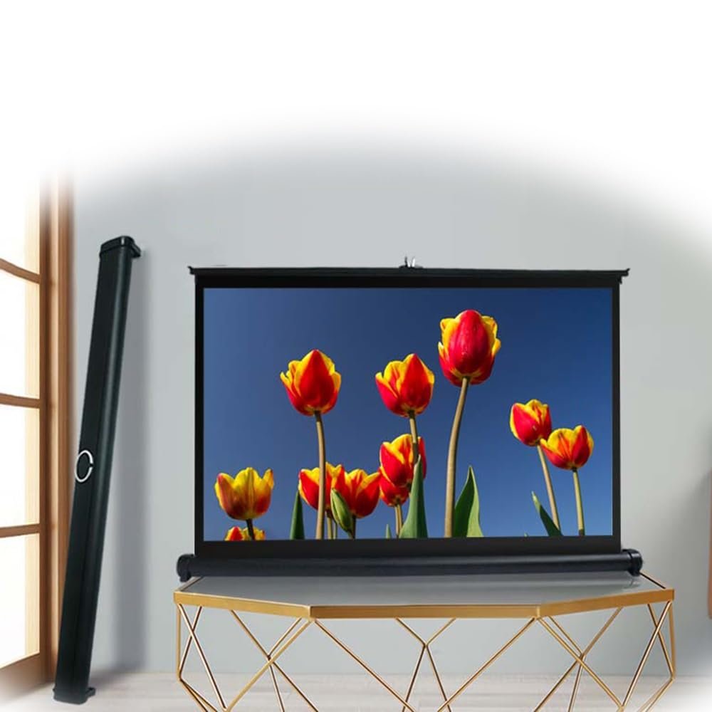 BEWEGNLNHK 40" 50" Home Theater Projection Screen Retractable Movie Screen HD 4K Projector Screen, Manual Pull Up Table Top Projection Screen for Office Party Camping(50Inch (4:3))