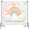10X8ft Rainbow Birthday Backdrop for Girls Pastel Star Happy Birthday Banner Photo Backdrop Colorful Sprinkled Vibrant Rainbow Theme Kids Celebration Background view 4