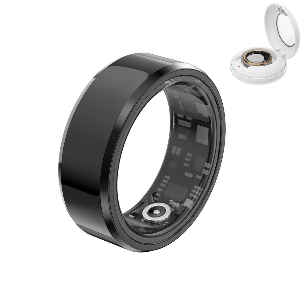 UEGFSIJRF Sleep Fitness Tracker,Smart Ring Health Tracker Ip68 Waterproof Temperature Monitoring Pedometers Multifunctional Wearable for Outdoor Sports(Black+Charging case,#11)