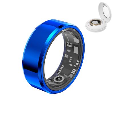 UEGFSIJRF Sleep Fitness Tracker,Smart Ring Health Tracker Ip68 Waterproof Temperature Monitoring Pedometers Multifunctional Wearable for Outdoor Sports(Blue+Charging case,#7)