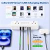 Split Extension Cord 10FT (5FT on Each Side), Single Flat Plug Twin Extension Cord with 4 AC Outlets, 2 USB-A & 3 USB-C(24W/4.8A), Nightstand Charging Station for Bedroom Dorm Room Home, His and Hers view 4