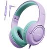 Kids Headphones with Cord for School - Over-Ear 85/94dB Volume Limiter, 3.5mm Jack Foldable Stereo Sound Headset for Toddlers Girls Boy Travel Learning Entertainment Tablet Kindle iPad PC Purple Green view 1