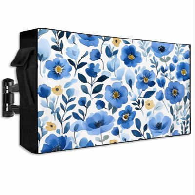 Outdoor TV Cover 40 to 43 Inch, Watercolor Blue Flowers Vintage Farm TV Screen Protector with Zipper and Pocket Waterproof/Weatherproof 40"L x 25"H TV Cover for Outside Decor
