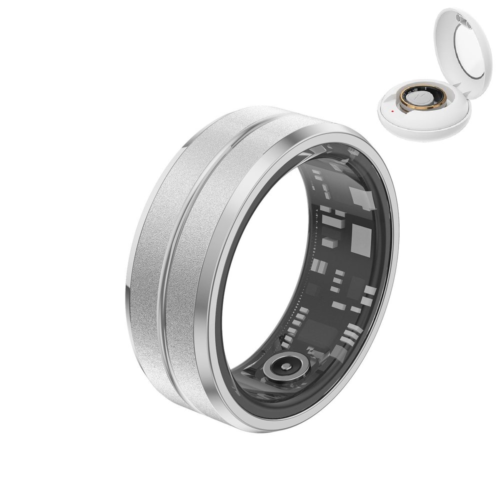 UEGFSIJRF Sleep Fitness Tracker,Smart Ring Health Tracker Ip68 Waterproof Temperature Monitoring Pedometers Multifunctional Wearable for Outdoor Sports(Silver+Charging case,#7)