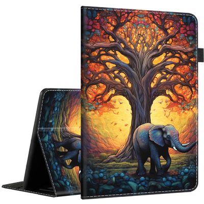 Case for 6.8" Kindle Paperwhite (11th Gen-2021) and Kindle Paperwhite Signature Edition, Light Shell Cover with Auto Wake/Sleep for Kindle Paperwhite 2021 E-Reader Cartoon Elephant Tree of Life