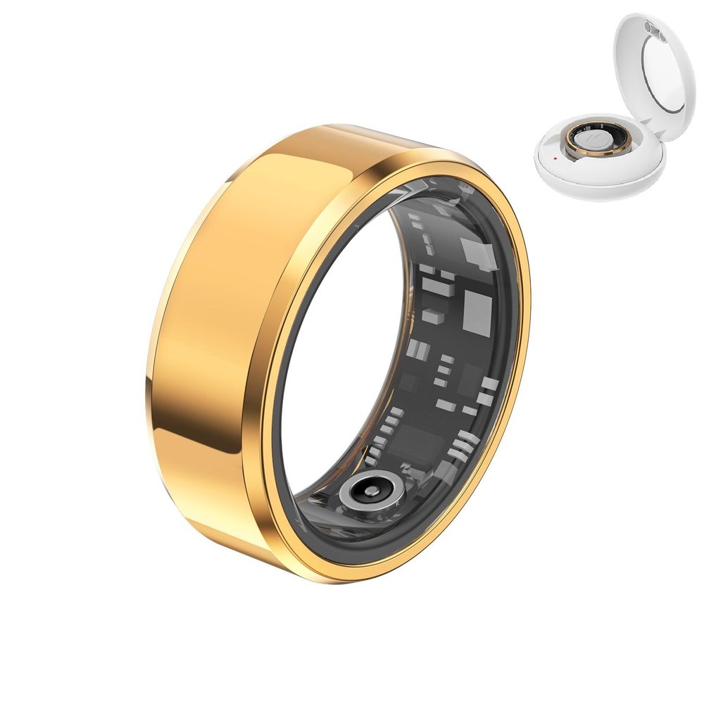UEGFSIJRF Sleep Fitness Tracker,Smart Ring Health Tracker Ip68 Waterproof Temperature Monitoring Pedometers Multifunctional Wearable for Outdoor Sports(Gold+Charging case,#7)