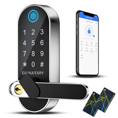 EUUKAITARY Keyless Entry Door Lock, Fingerprint Door Lock with Handle, Smart Locks for Front Door and Bedroom, WiFi Electronic Locks, App Remote Control, Digital Keypad with Knob, Auto-Lock