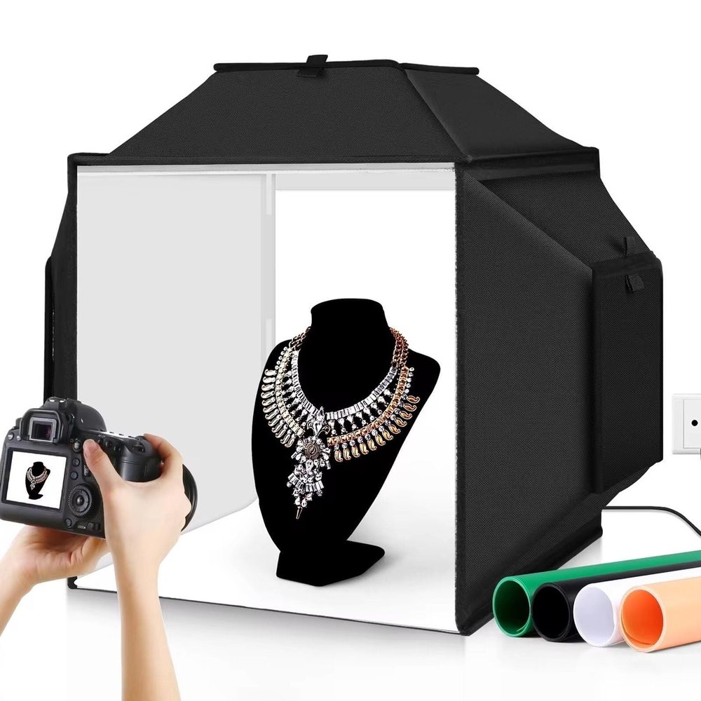JIANGSHUAIM Portable Photo Studio Light Box, Professional Light Box and Soft Box, 480pcs LEDs Lights with 4 Colors Backdrops CRI> 95 16x16 Inch