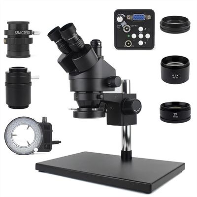 Microscope Observation for Phone PCB Soldering Repair Lab Industrial 7X 45X Simul Focal Trinocular Stereo Microscope 4K 2K 48MP 1080P VGA HDMI USB Camera(13MP VGA)