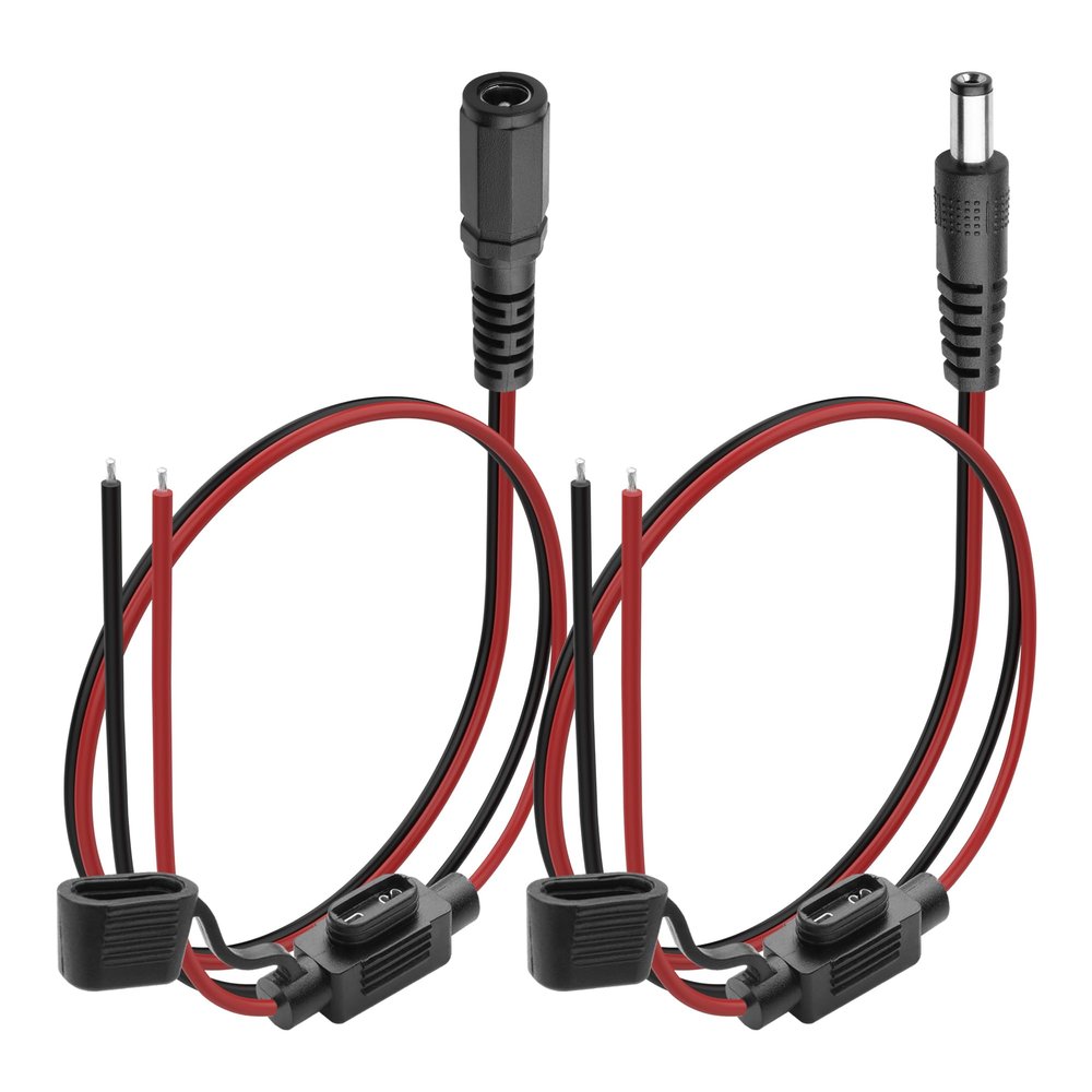 1 Pair DC5521 Power Pigtails Cable with Fuse YACSEJAO 1FT 20AWG DC 5.5MM x 2.1MM Male+Female Plug to Bare Wire Open End Power Wire Supply Repair Cable