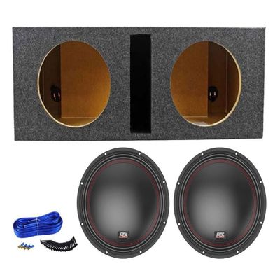 Audiosavings Bundle: (2) 5510-22 10" 800W DVC 2-ohm Car Subwoofer Bundle with Rockville RDV10 Dual 10 Enclosure Sub Box & Enclosure Installation Kit: Speaker Wire, Screws, Spade Terminals (4 Items)