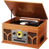 10-in-1 Record Player with Built-in Speakers Wireless Playback, CD & Cassette Player, USB Player, AM/FM Radio, 3 Speeds Turntable Vinyl Record Player Mahogany view 1