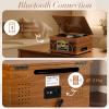 10-in-1 Record Player with Built-in Speakers Wireless Playback, CD & Cassette Player, USB Player, AM/FM Radio, 3 Speeds Turntable Vinyl Record Player Mahogany view 3