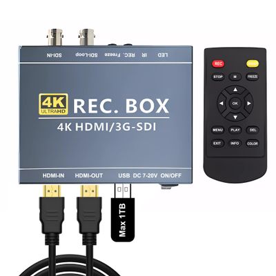 Mini DVR SDI TVI HDMI Recorder with SDI-Loop, SDI to HDMI Converter, 4K HD Video Capture Box for SDI Camera MP4 Digital Recorder Support 1TB U Disk 4K30 1080P60 IR Remote