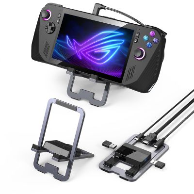 5-in-1 Ultra-Thin Foldable Gaming Docking Station for Switch 2, Steam Deck, ROG Ally X, Legion Go, Laptops, Portable Universal USB-C Hub with HDMI 4K@60Hz, PD 100W Charging, Adjustable Stand