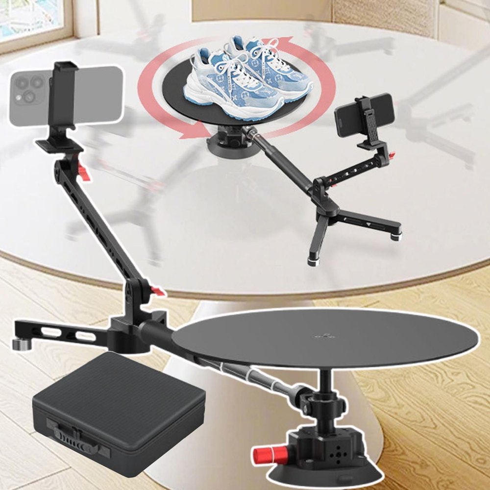 aromaoveite 360 Degree Spinner | Pro Photography Turntable | Rotating Camera Slider| Spinning Photo Video Booth+Suction Cup Base | Spin Platform for Product Videos & Commercial Shoots,Black