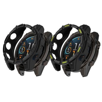 2 Pack Cases for Garmin Tactix 8 AMOLED Protective Cover, Flexible TPU Screen Protector Case Scratch-Resistant Cover Protective Case (Black/Black&Green, Garmin Tactix 8 AMOLED 51mm)