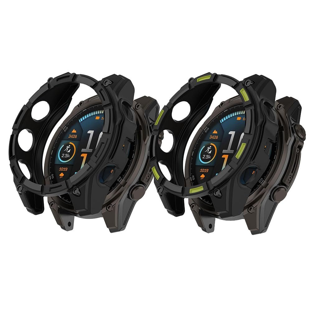 2 Pack Cases for Garmin Tactix 8 AMOLED Protective Cover, Flexible TPU Screen Protector Case Scratch-Resistant Cover Protective Case (Black/Black&Green, Garmin Tactix 8 AMOLED 51mm)