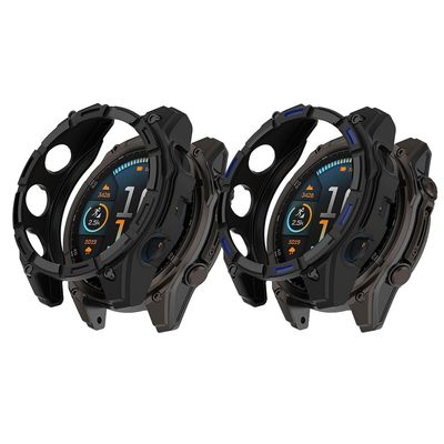 2 Pack Cases for Garmin Tactix 8 AMOLED Protective Cover, Flexible TPU Screen Protector Case Scratch-Resistant Cover Protective Case (Black/Black&Blue, Garmin Tactix 8 AMOLED 47mm)