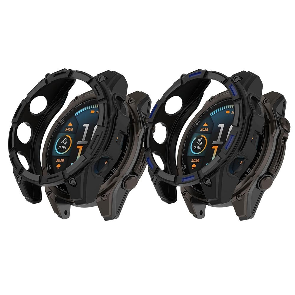 2 Pack Cases for Garmin Tactix 8 AMOLED Protective Cover, Flexible TPU Screen Protector Case Scratch-Resistant Cover Protective Case (Black/Black&Blue, Garmin Tactix 8 AMOLED 47mm)