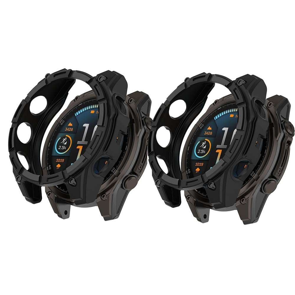 2 Pack Cases for Garmin Tactix 8 AMOLED Protective Cover, Flexible TPU Screen Protector Case Scratch-Resistant Cover Protective Case (Black/black, Garmin Tactix 8 AMOLED 47mm)