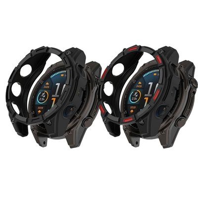 2 Pack Cases for Garmin Tactix 8 AMOLED Protective Cover, Flexible TPU Screen Protector Case Scratch-Resistant Cover Protective Case (Black/Black&Red, Garmin Tactix 8 AMOLED 47mm)