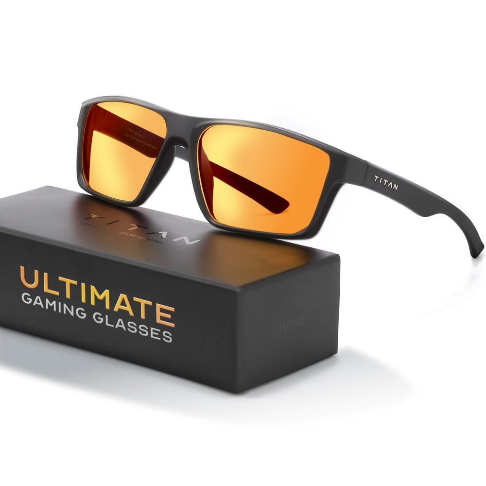 Titan Gaming Glasses, Blue Light Blocking, Night Driving Glasses for Men, Computer Protection, Gift for Gamers