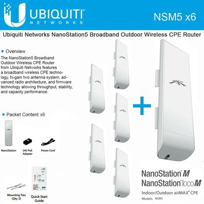 Ubiquiti NSM5 Bundle of 6 NanoStation M5 5GHz Outdoor airMAX CPE 150+Mbps 15+km (Renewed)