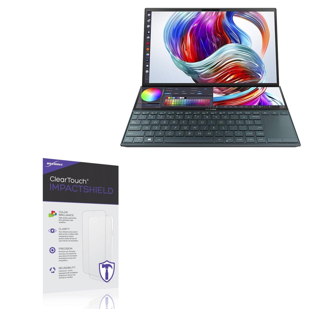 BoxWave Screen Protector Compatible with ASUS ZenBook Duo (UX48) - ClearTouch ImpactShield (2-Pack), Impenetrable Screen Protector Flexible Film