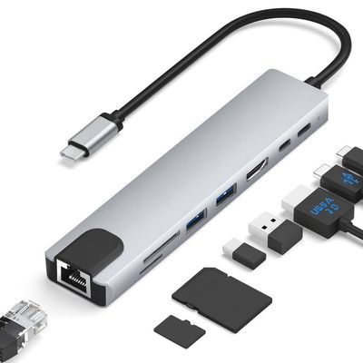 8-in-1 USB Type C Hub Multiport Adapter Hub Dock 8 in 1 USB C Type C Hub with 4K HDTV HDMI USB 3.0 SD TF Card Reader PD Charging