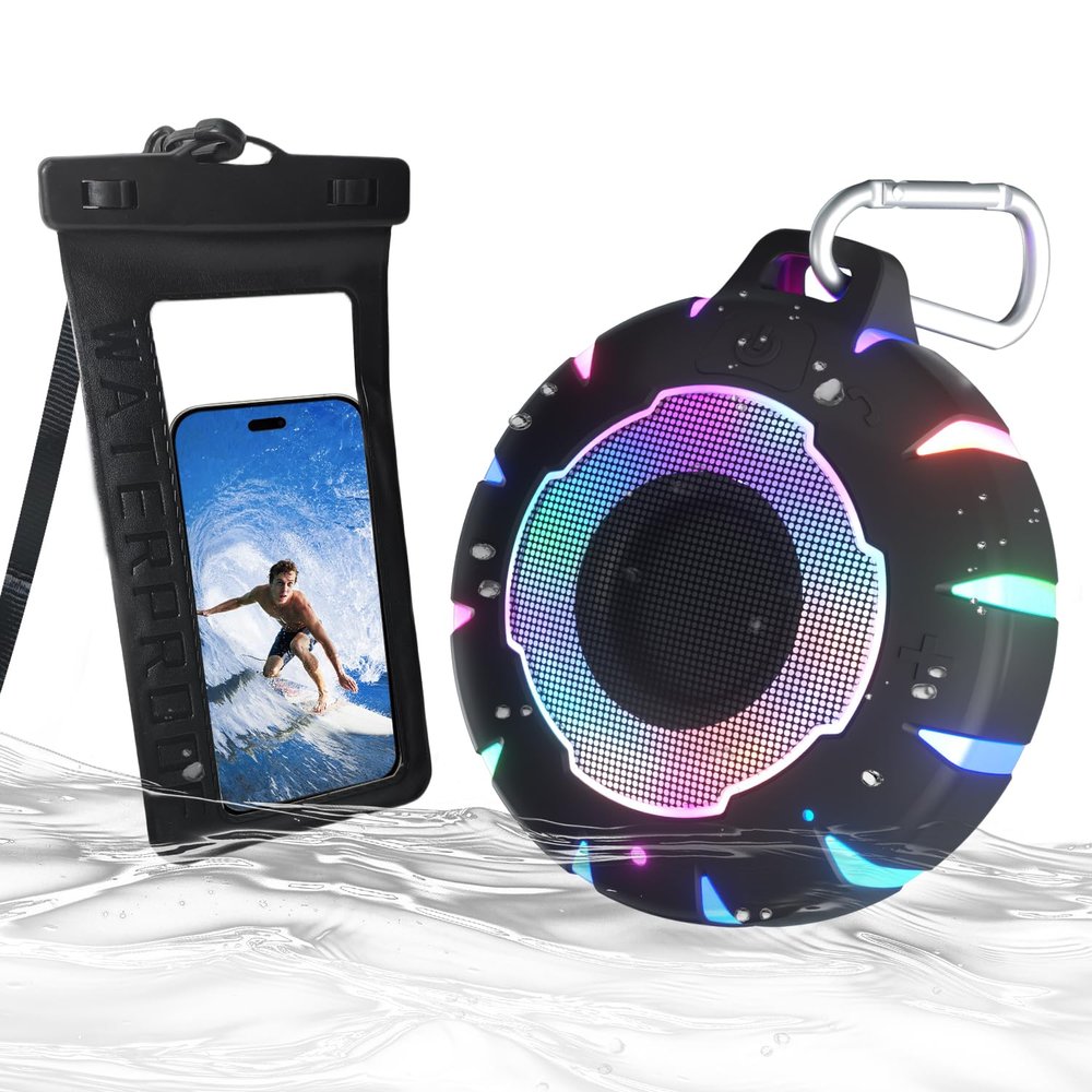 HEYSONG Bluetooth Shower Speaker + Waterproof Phone Pouch Rugged & Ready for Any Wet Adventure