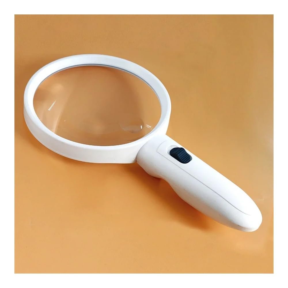 Lab Microscope Accessories 82/100/128mm Large Handheld Illuminating Newspaper Reading Magnifying Glass with LED Lighted Magnifier Hand Loupe(82mm 2X 6X)