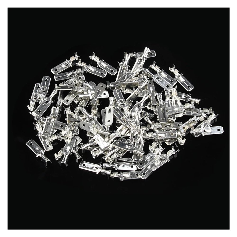 100Pcs/lot 6.3mm Female and Male Crimp Terminal Connector Gold Brass/Silver Car Speaker Wire Connectors Set(Red)