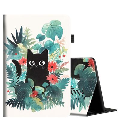 Case for Kindle Paperwhite 12th Gen 2024 (7") & Kindle Colorsoft Signature Edition, PU Leather Cover with Auto Sleep Wake for Kindle Paperwhite Signature 2024 Released Black Cat and Red Flower