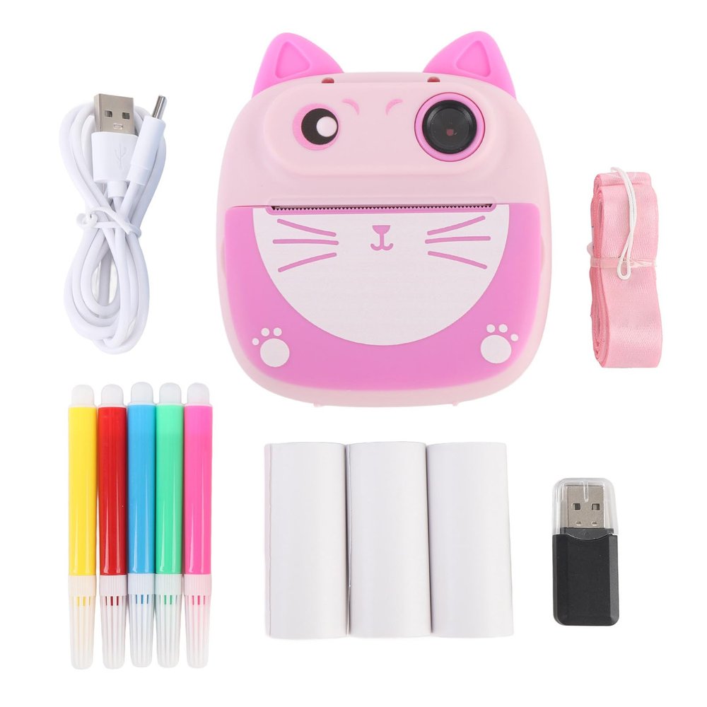 Cute Selfie Instant Print Camera with 20MP Dual Lens, 2 Inch Screen, 3 Rolls Print Paper for Boys Girls (P Ink)