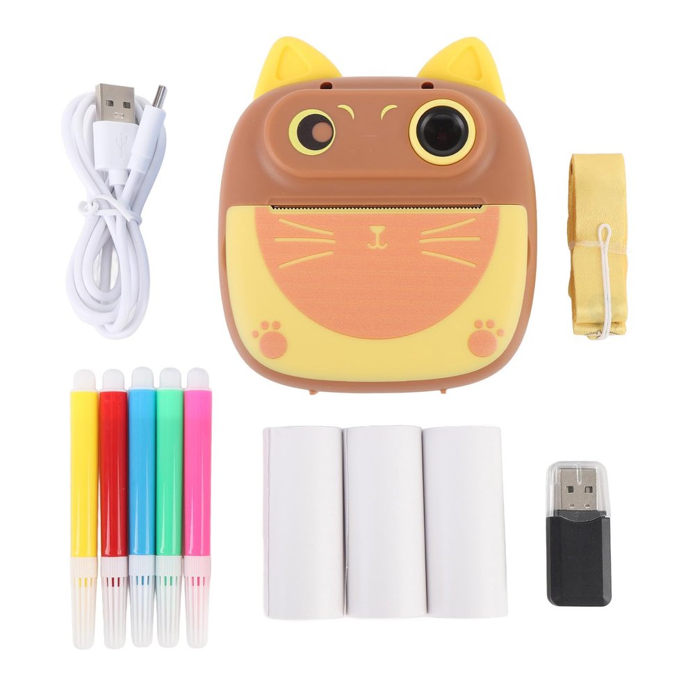 20MP HD Dual Lens Selfie Cute Cameras with 3 Rolls Print Paper, 2 Inch Screen Compact Travel Camera for Boys Girls, Ideal for Recording Kids Joy and Fun (Coffee)