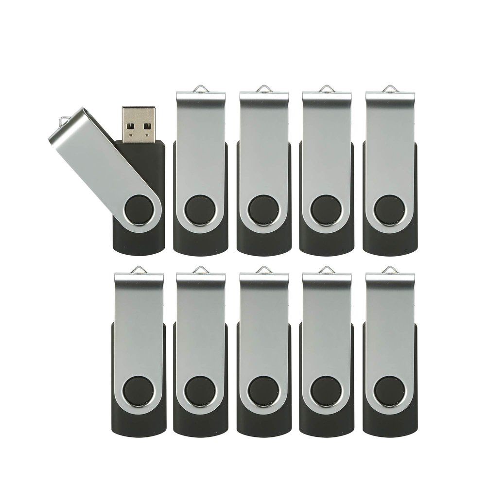10Pcs 16GB USB Flash Drive Bulk Pack Thumb Drives, Bulk USB 2.0 Flash Drives Swivel Memory Stick 16G Jump Drive Pen Drive Zip Drive for Data Storage Photo Video File Music, Black