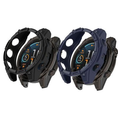 2 Pack Cases for Garmin Tactix 8 AMOLED 47mm 51mm, Flexible TPU Screen Protector Case Scratch-Resistant Cover Protective Case (Black/Blue, Garmin Tactix 8 AMOLED 47mm)