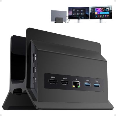 PULWTOP USB C Laptop Docking Station Dual Monitor, 11 in 1 Vertical Dock with 2 HDMI 4K, 3 USB A/C 10Gbps, 2USB-A 5Gbps, USB A 2.0, Ethernet, Docking Station Stand for Type-C Laptops - Black