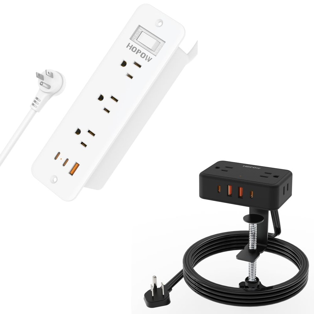 10Ft Desk Clamp Power Strip(1700 Joules), Recessed Power Strip with 6 Outlets 5 USB Ports (3 USB C)