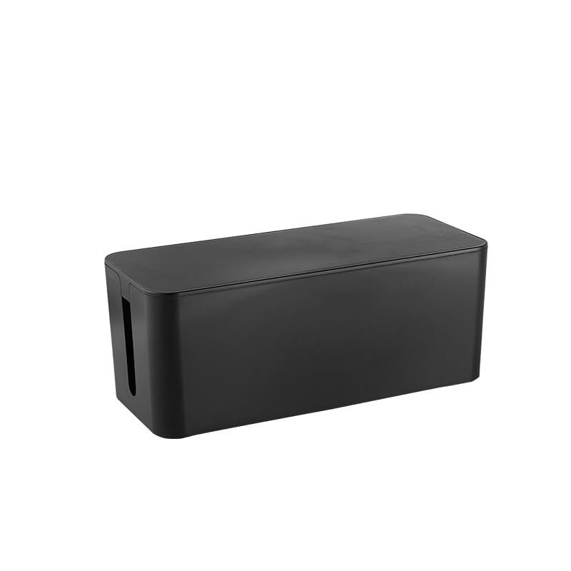 Cable Management Box for Power Strip and Cord Organization, Large Storage Container, Black and White (Black)