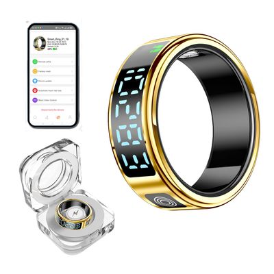 Smart Ring Fitness Tracker - Heart Rate & Blood Oxygen Monitor, Sleep & Activity Tracking, Gesture Control, IP68 Waterproof, Rechargeable Charging Case, No Subscription, for iOS & Android(Gold 12)