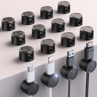 16Pack Cord Organizer, Chfeila [360Rotating Twist-Lock] Magnetic Cable Management Clips, Adhesive Phone Charging Keeper Wire Cord Holder for Nightstand/Car/Wall, Office Desk Accessories Decor (Black)