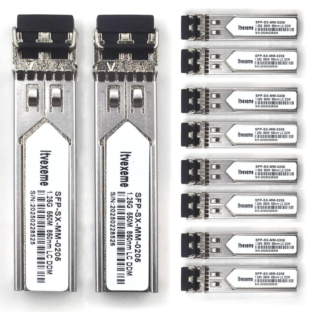 10 Pack 1.25G Multimode SFP LC Module, 1000Base-SX Gigabit Fiber Transceiver, 850nm MMF, 550m, for Router, Network Card, Switch, Firewall etc