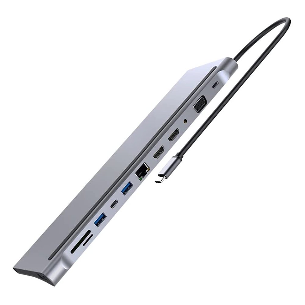 12 in 1 USB C Hub Laptop Docking Station Type-C to Dual HDMI-Compatible/VGA/USB 3.0 Hub/PD/RJ/Micro-SD/TF Card Dock Adapter