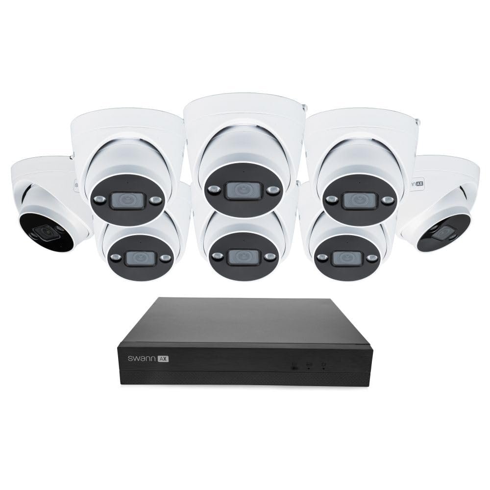 Swann AdvancedX Wired NVR 4K Security Camera System, 8 Channels, 8 PoE Dome Cameras Outdoor, 1TB HDD Storage, Color Night Vision, Smart AI Video Analytics/Alerts, Advanced Motion Detect